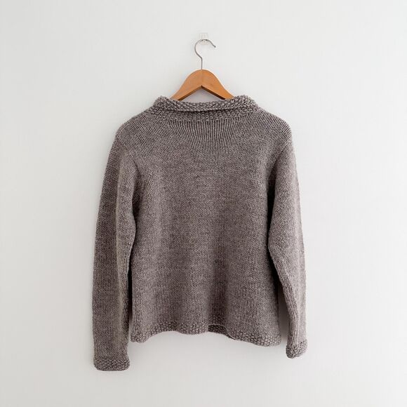 Hand Knit Taupe Cardigan Sweater Button Front Chunky Wool Knit Size S/M - Picture 5 of 9